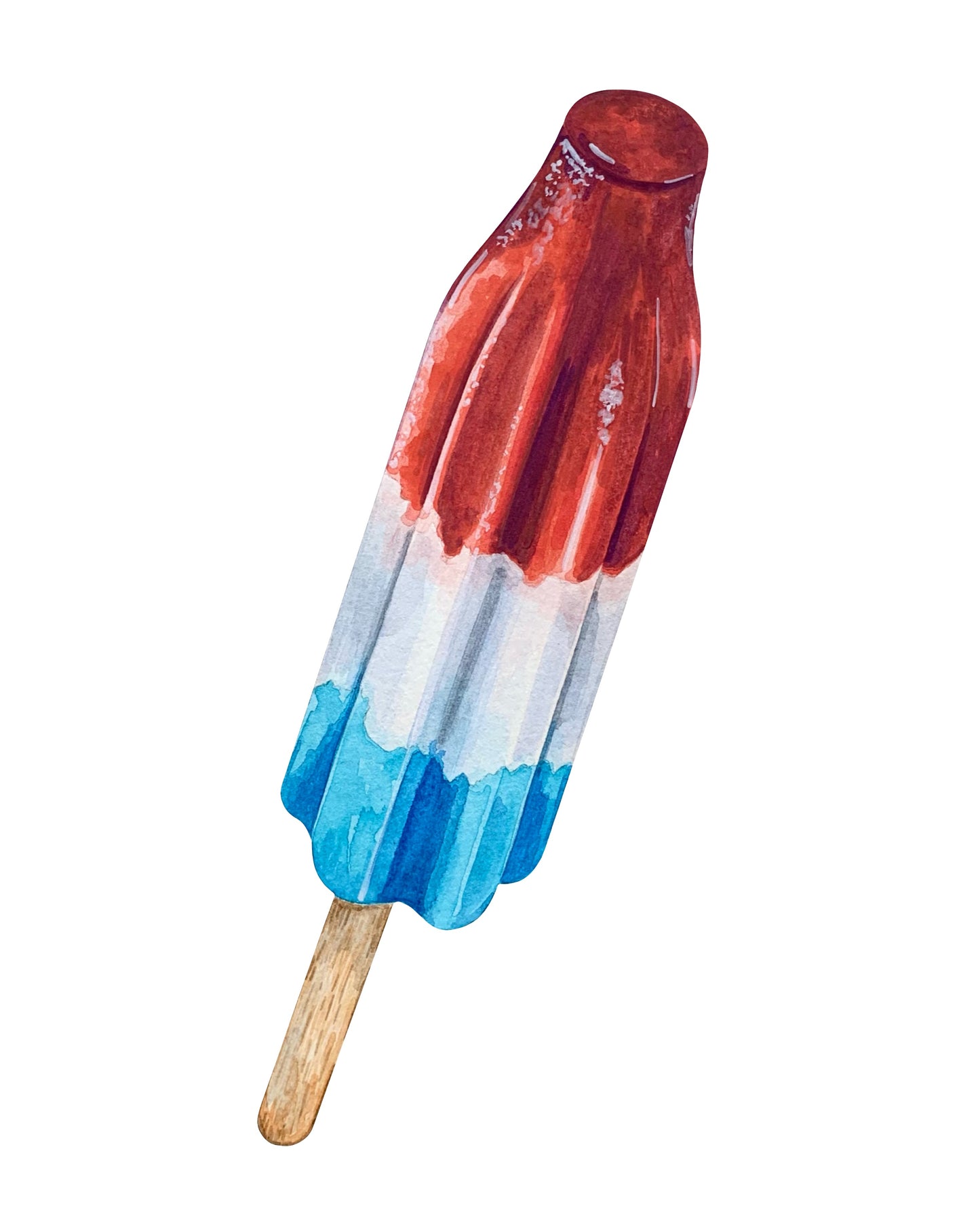 Popsicle with red, white, and blue layers on a white background