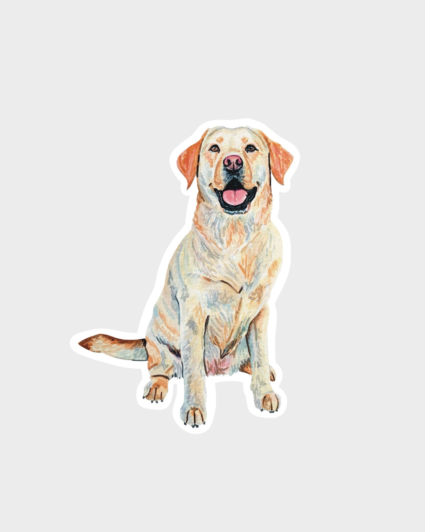 Yellow lab sticker against a gray background
