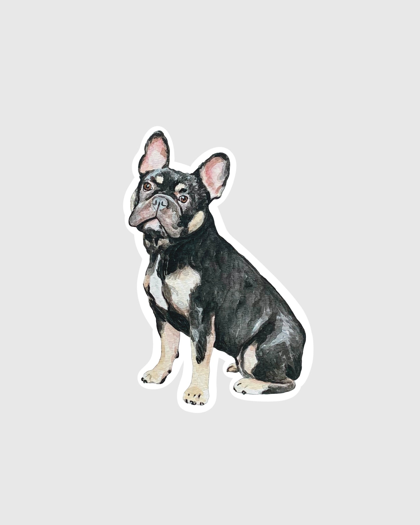 Black French bulldog sticker on a gray background