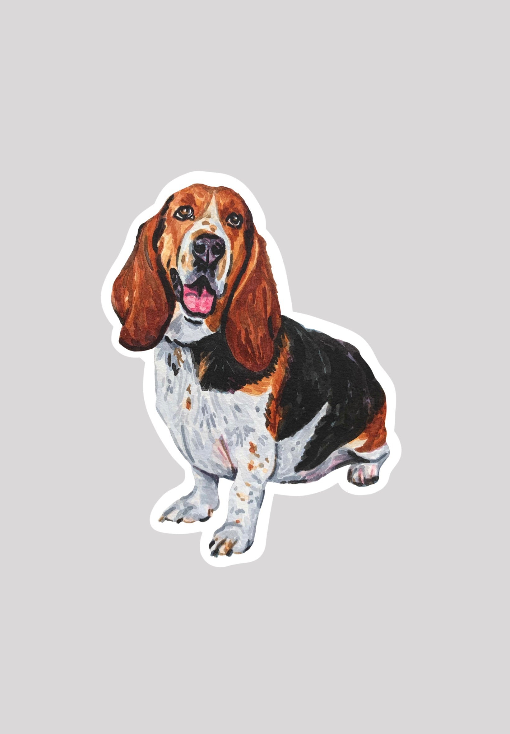 Sticker of a basset hound on a gray background