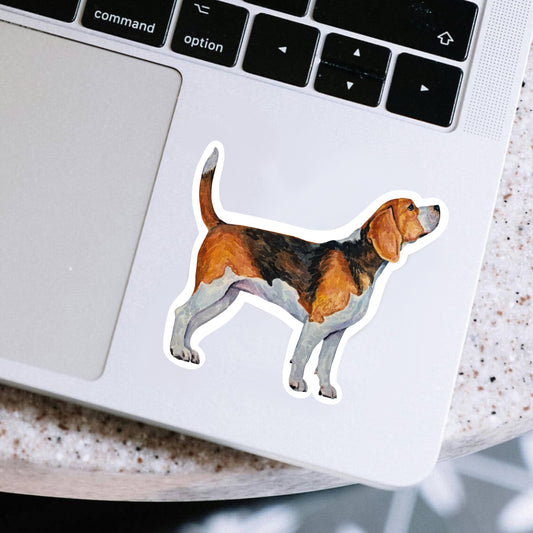 Beagle sticker on a laptop keyboard