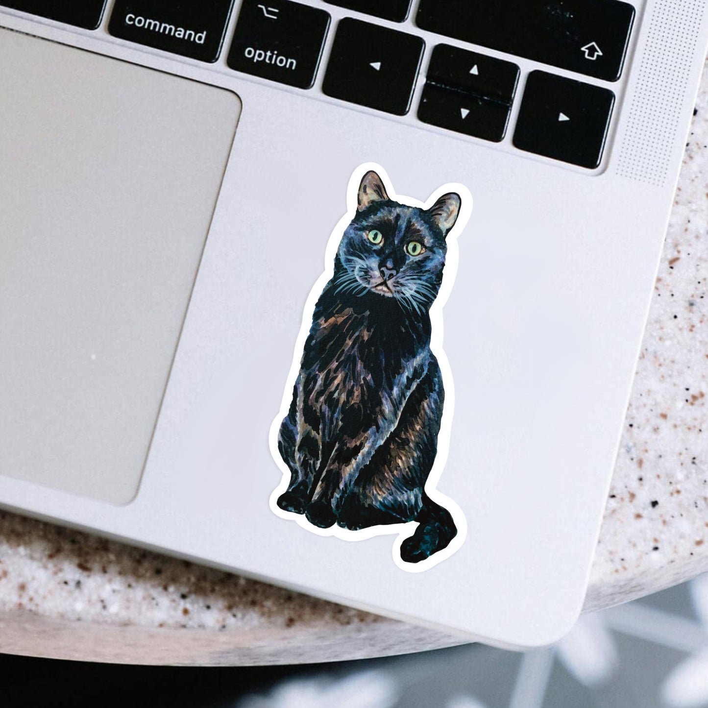 cute black cat sticker on a laptop