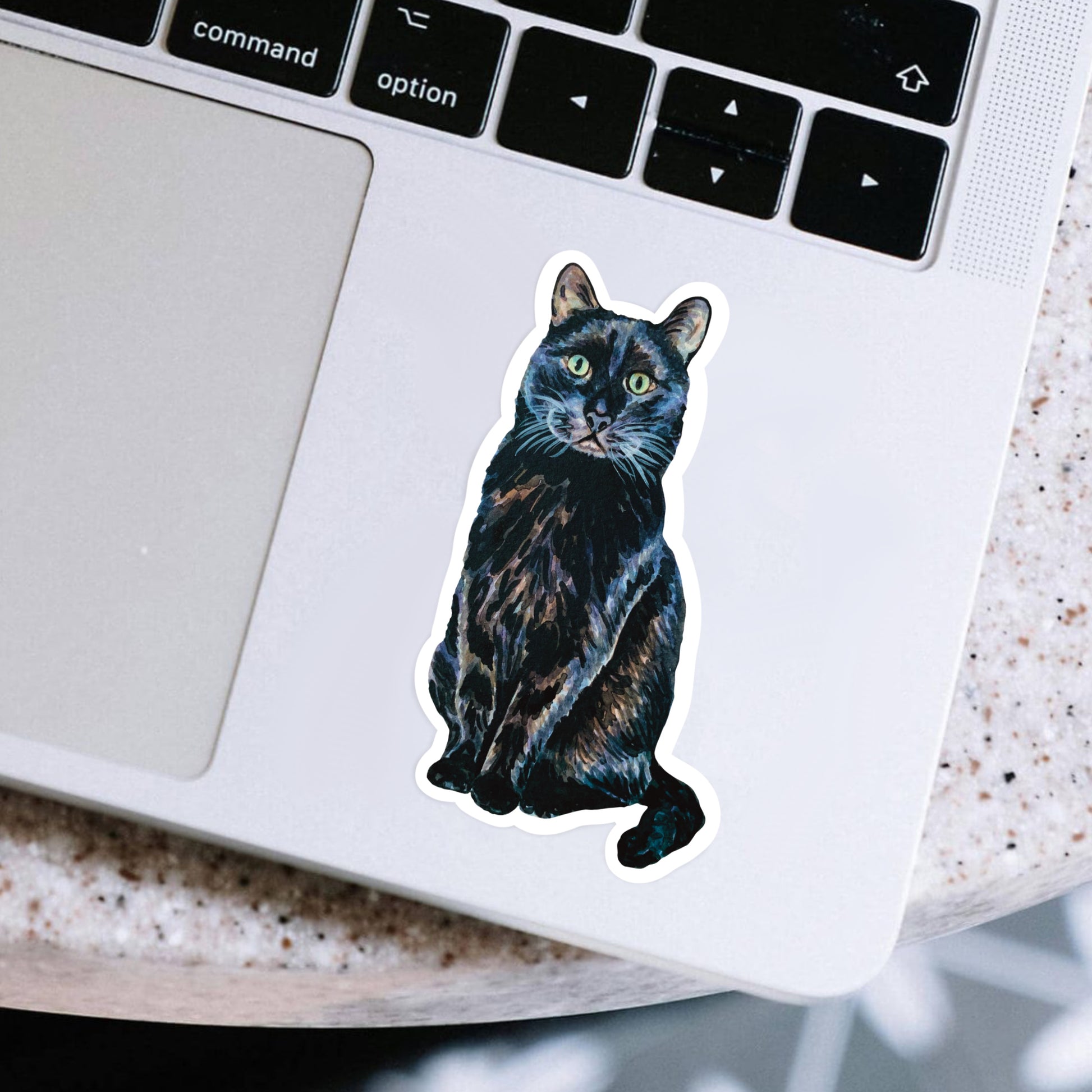 cute black cat sticker on a laptop