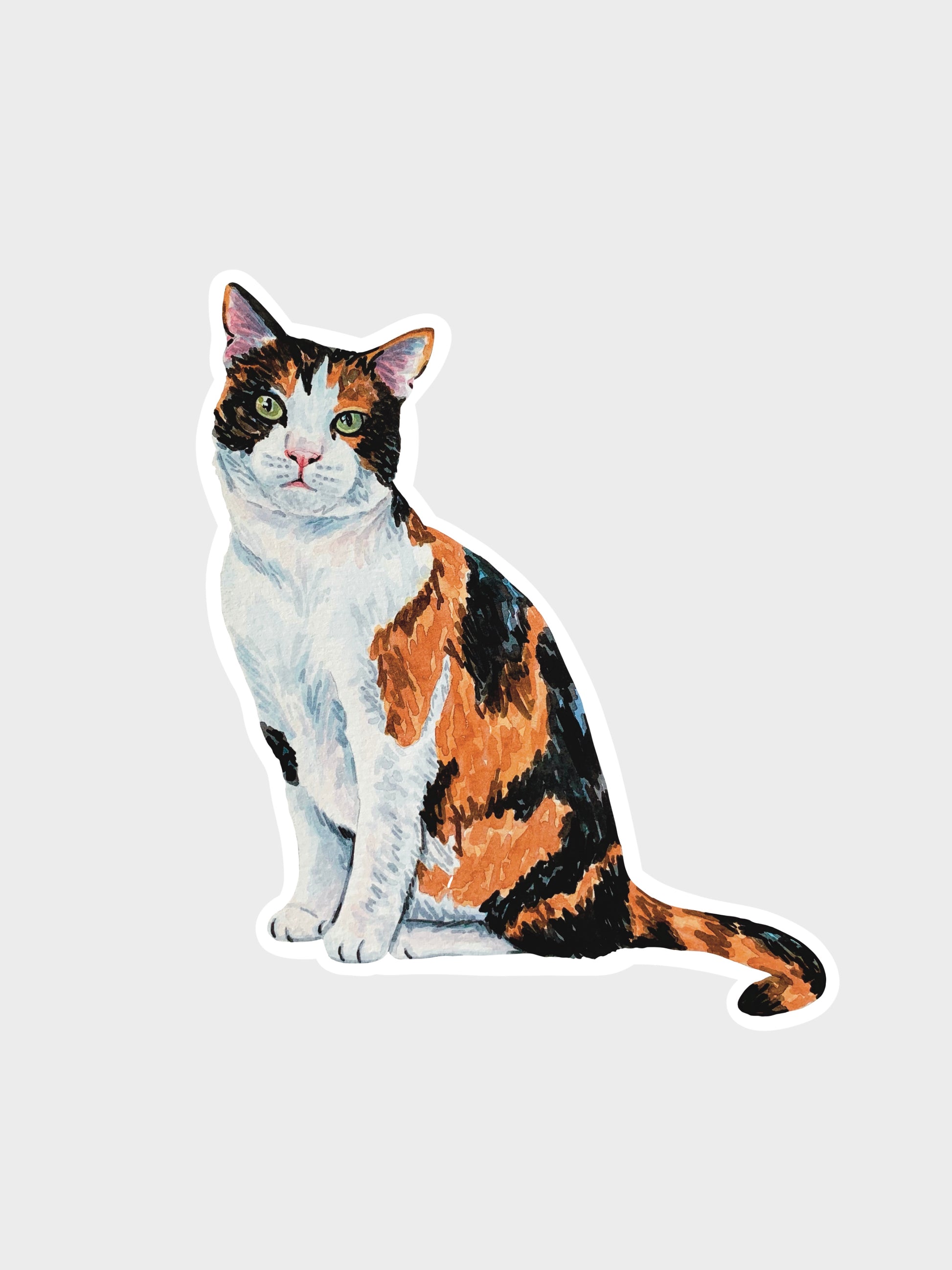 calico cat sticker on a gray background