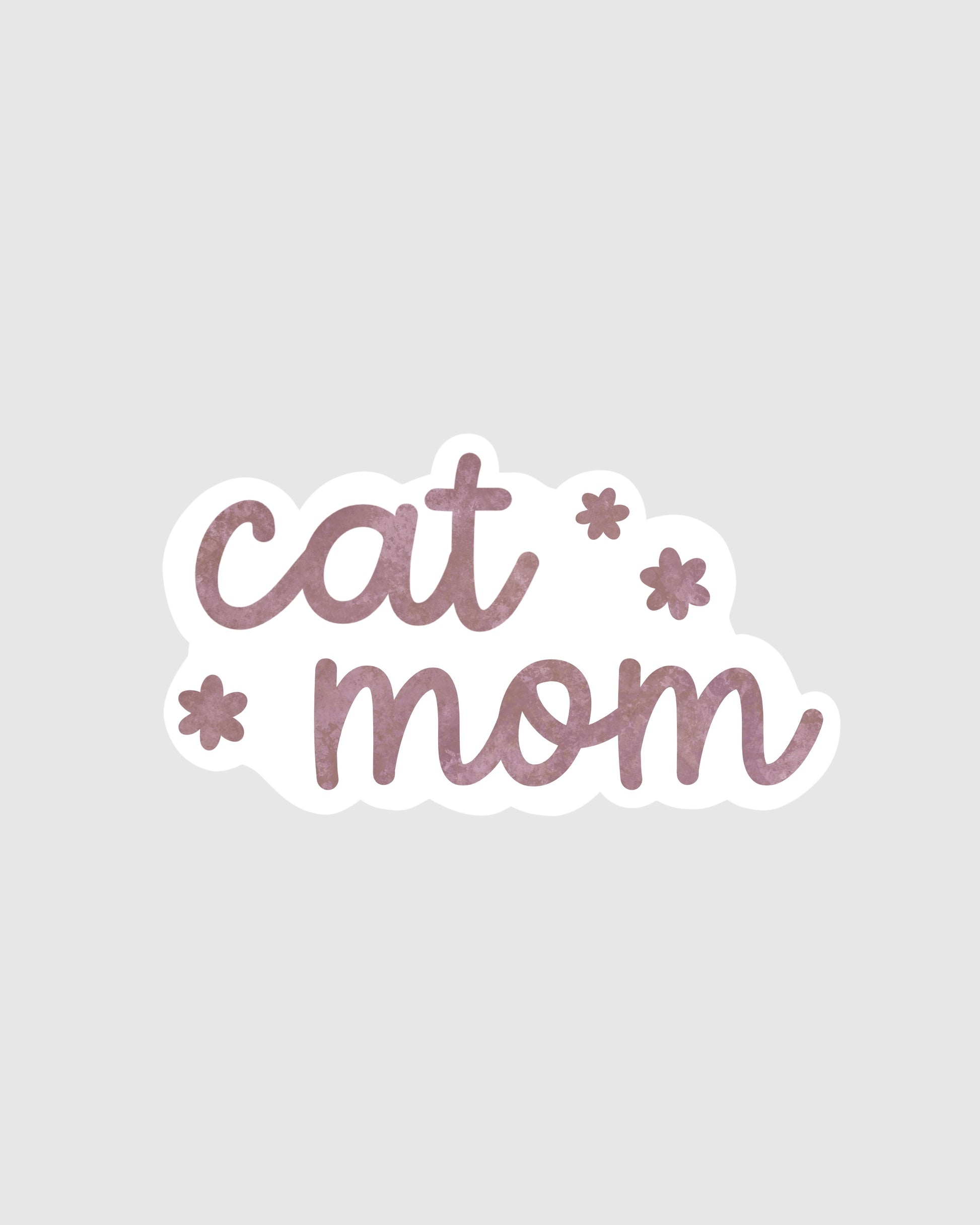 Sticker with 'cat mom' text on a light gray background