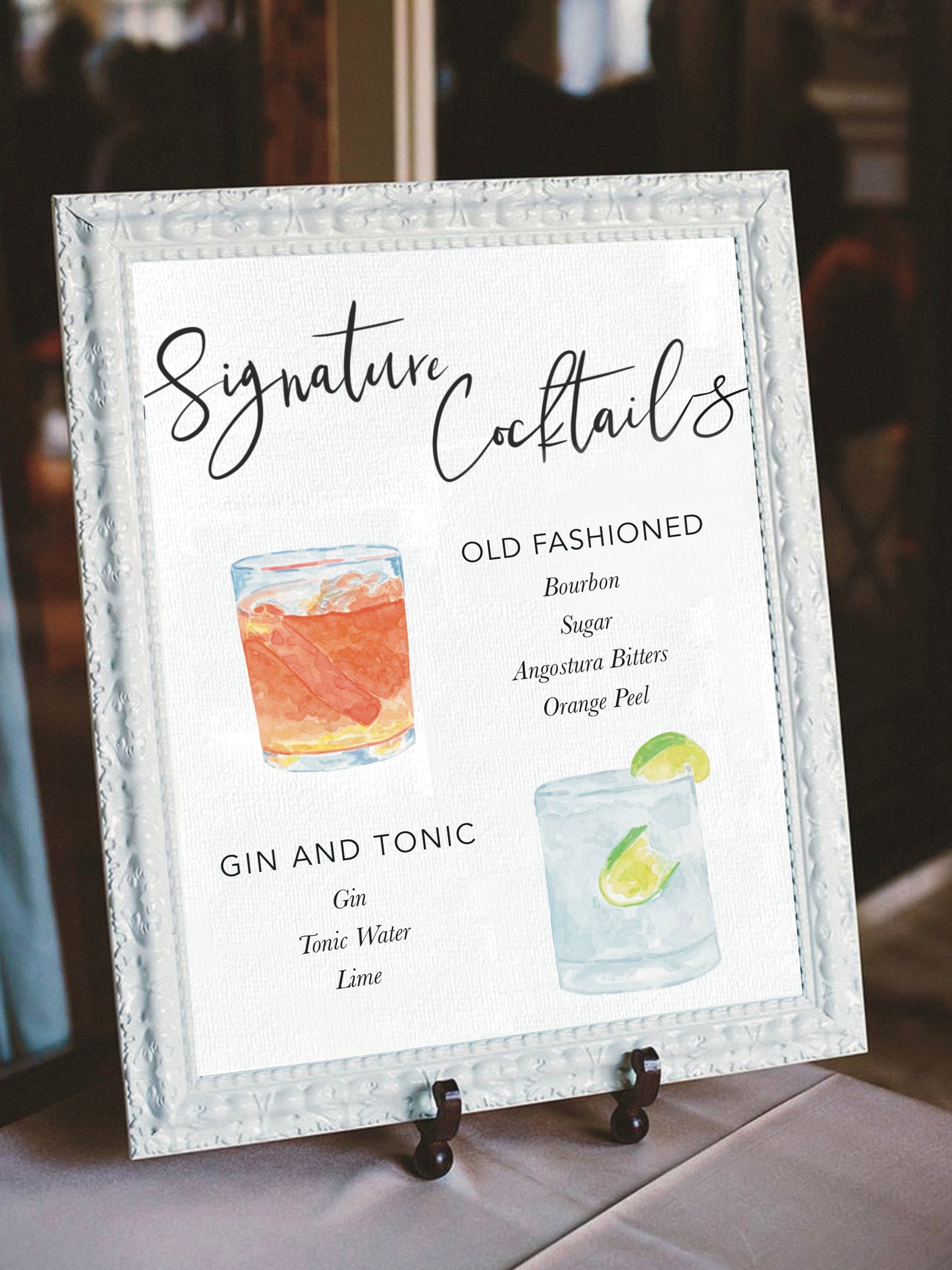 signature cocktail sign in a white frame