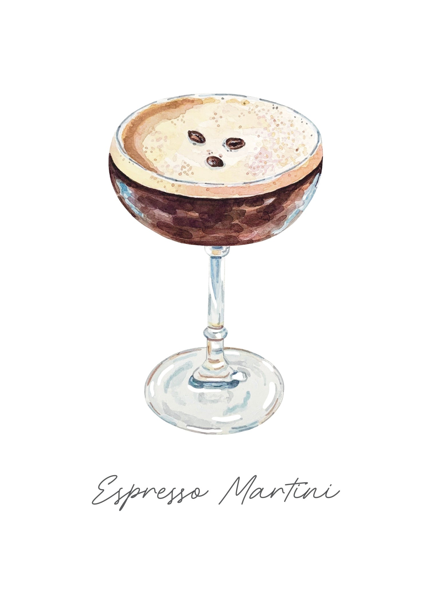 Watercolor illustration of an espresso martini