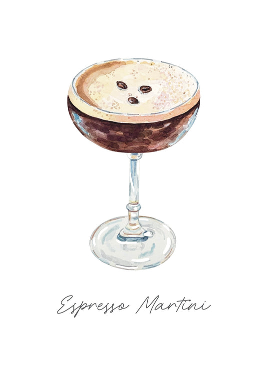 Watercolor illustration of an espresso martini