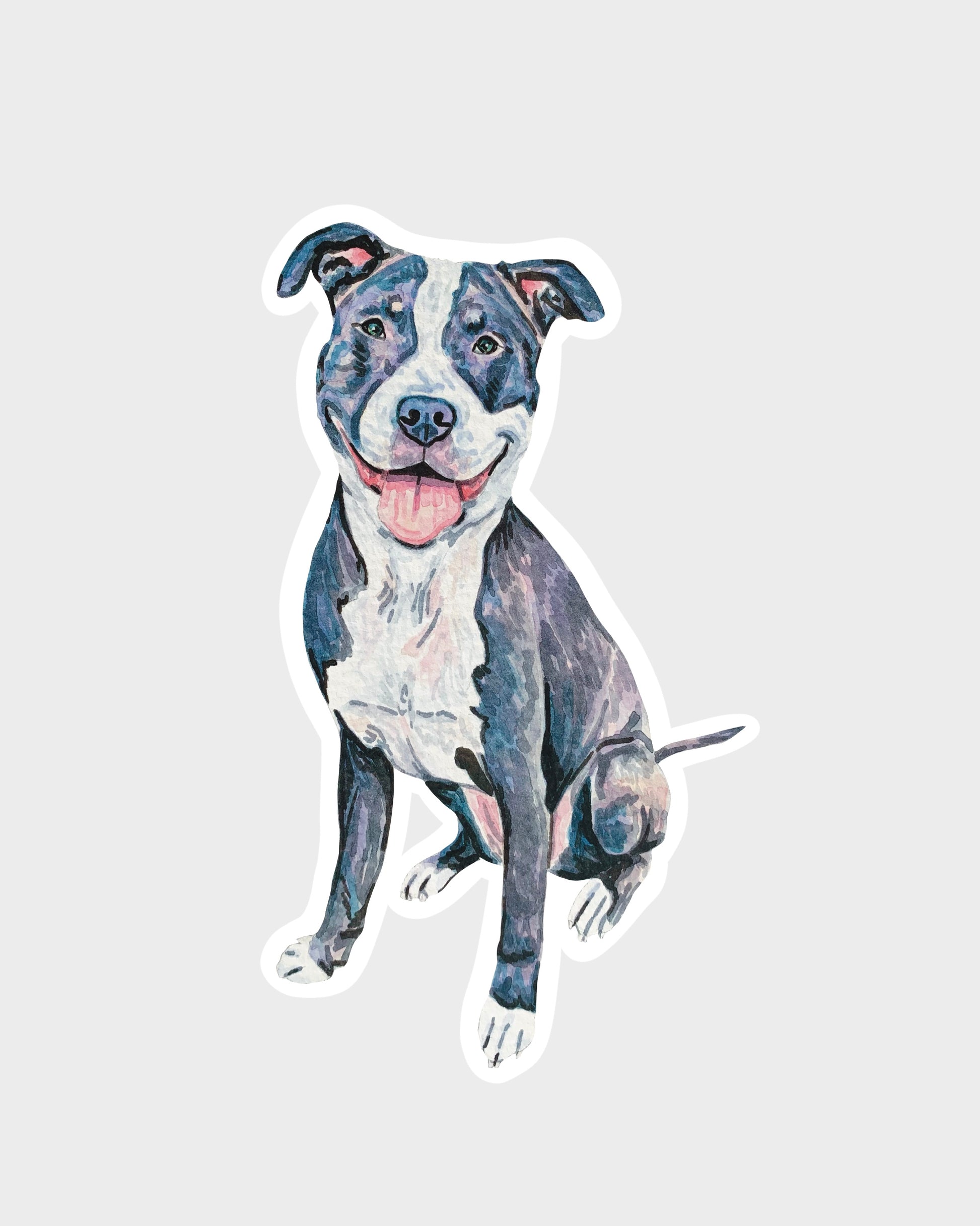 Sticker of a pit bull on a gray background