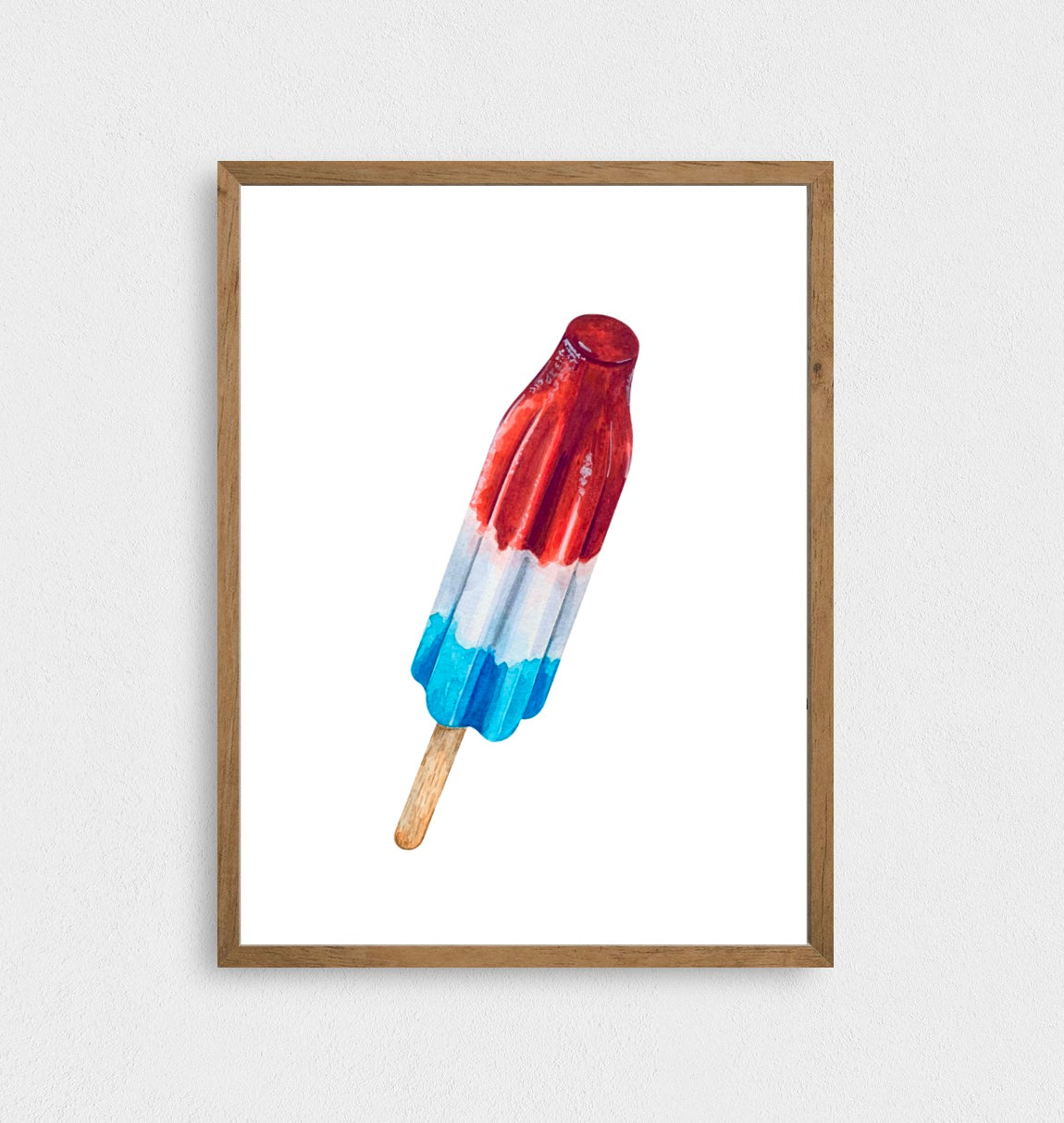 Framed artwork of a red, white, and blue popsicle on a white background