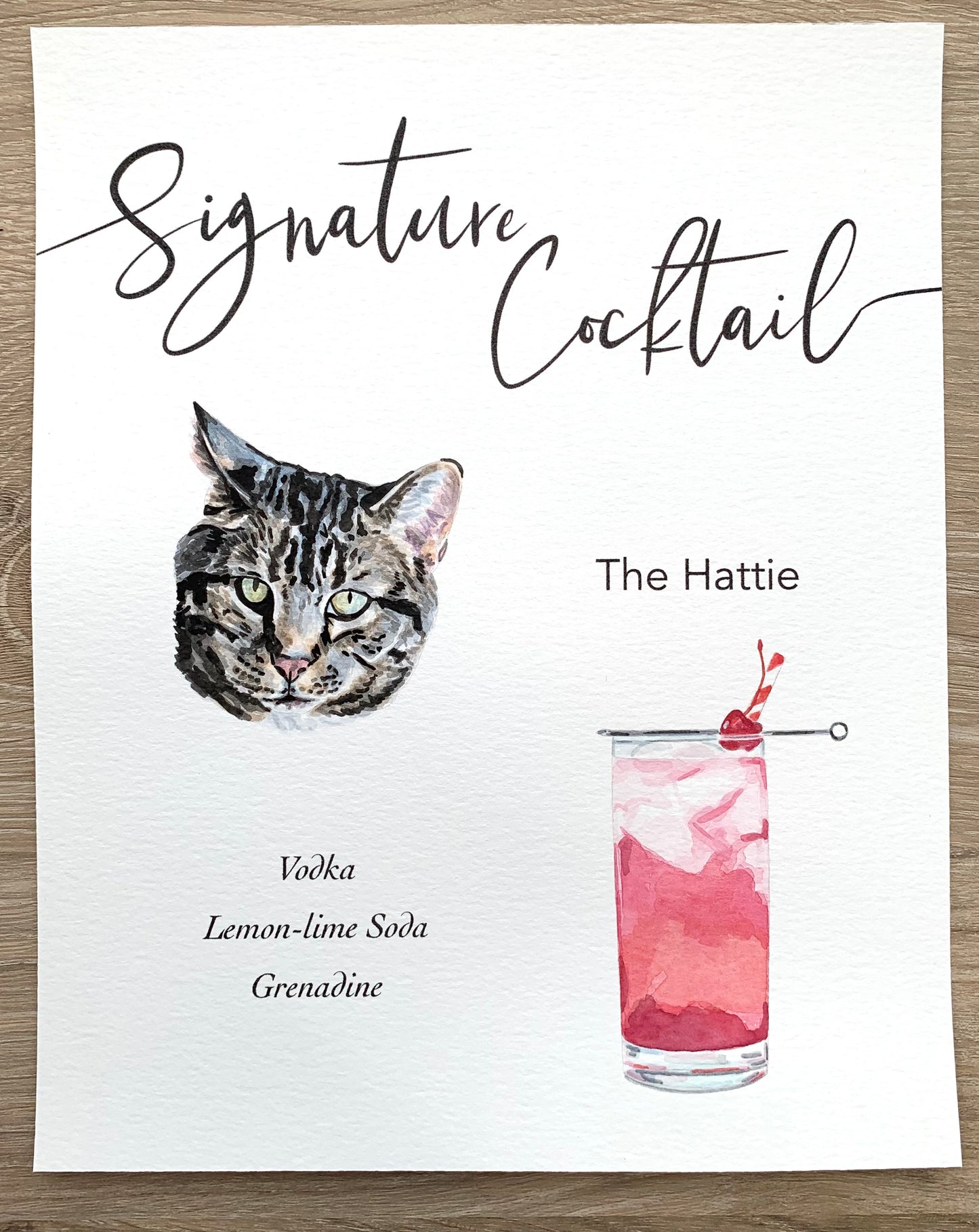 Signature cocktail sign of a cat pet portrait