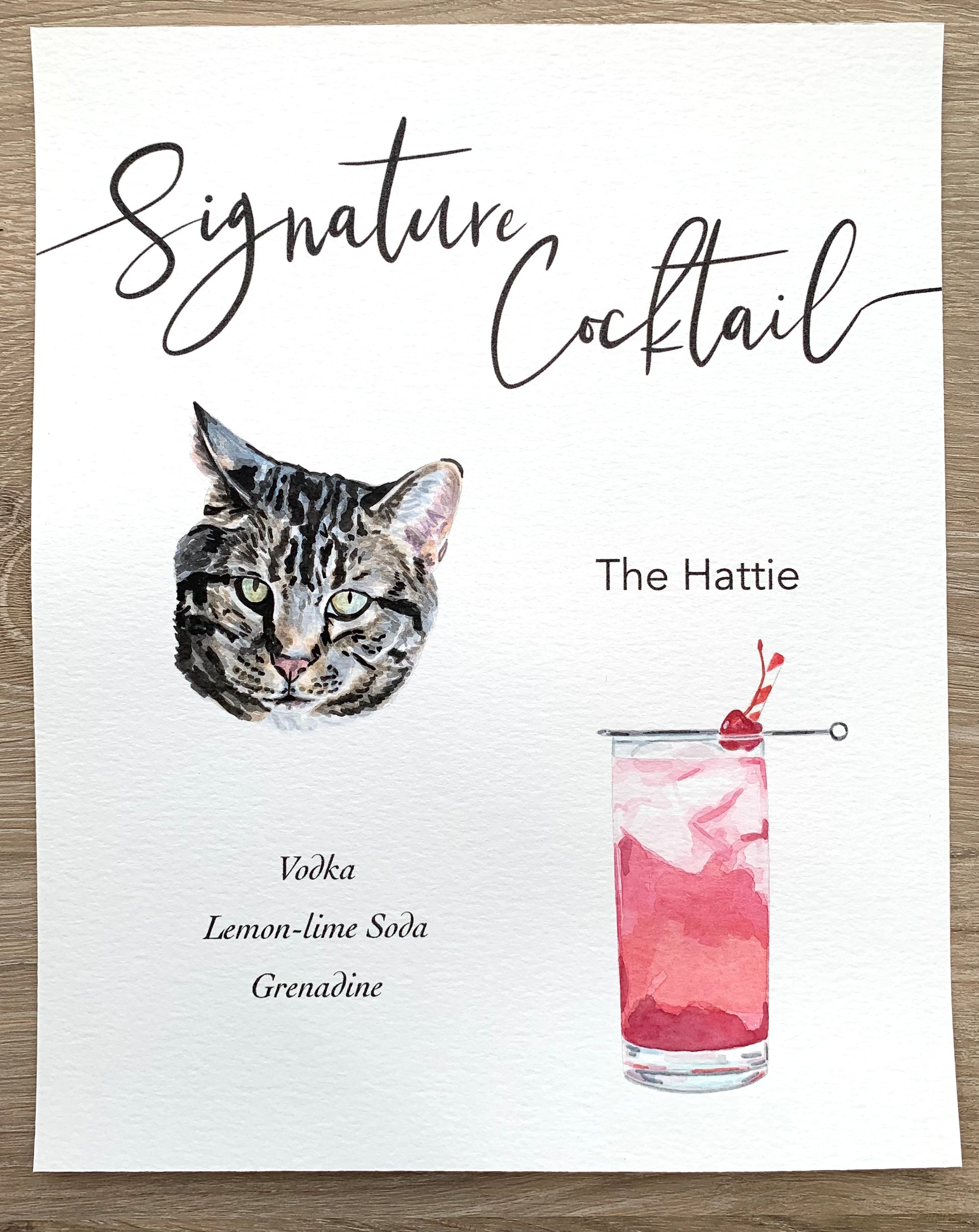 Signature cocktail sign of a cat pet portrait