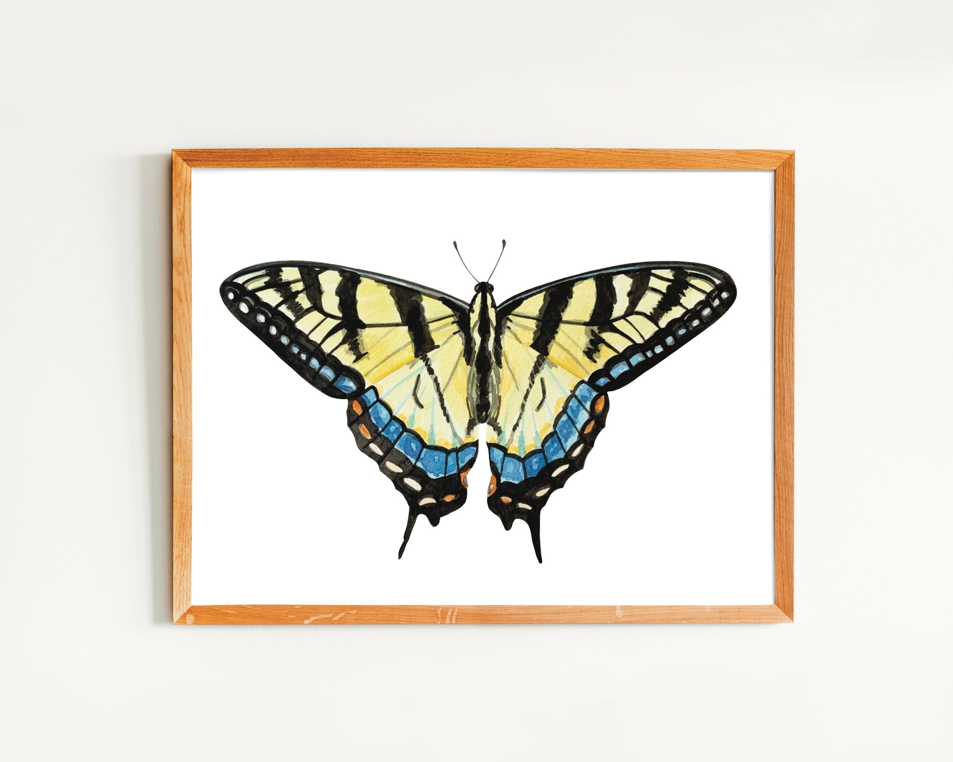 Framed artwork of a watercolor butterfly on a white background