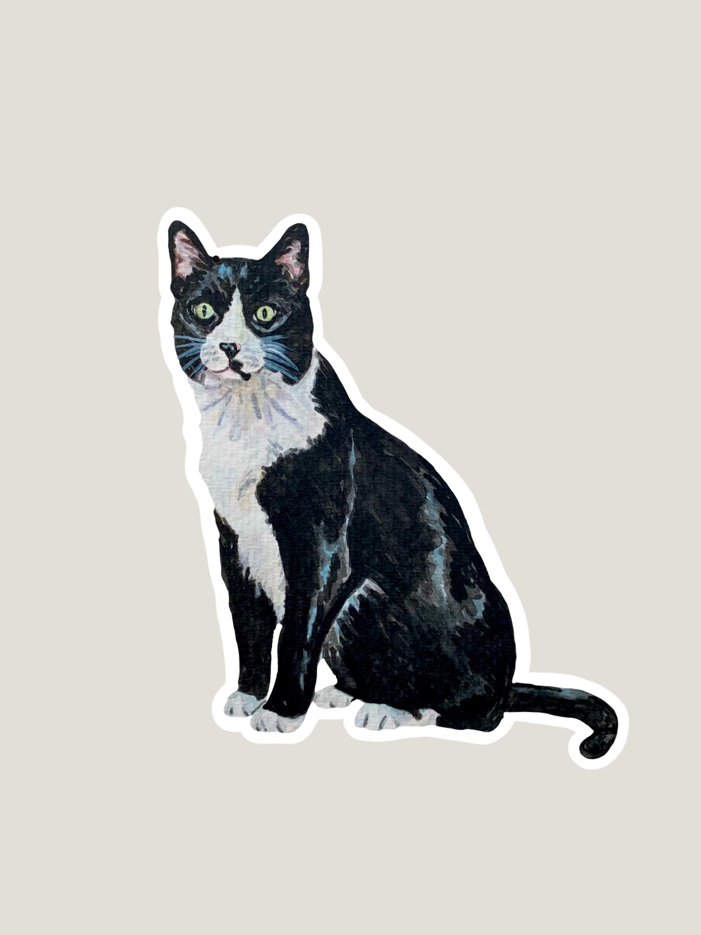 black and white tuxedo cat sticker on a gray background